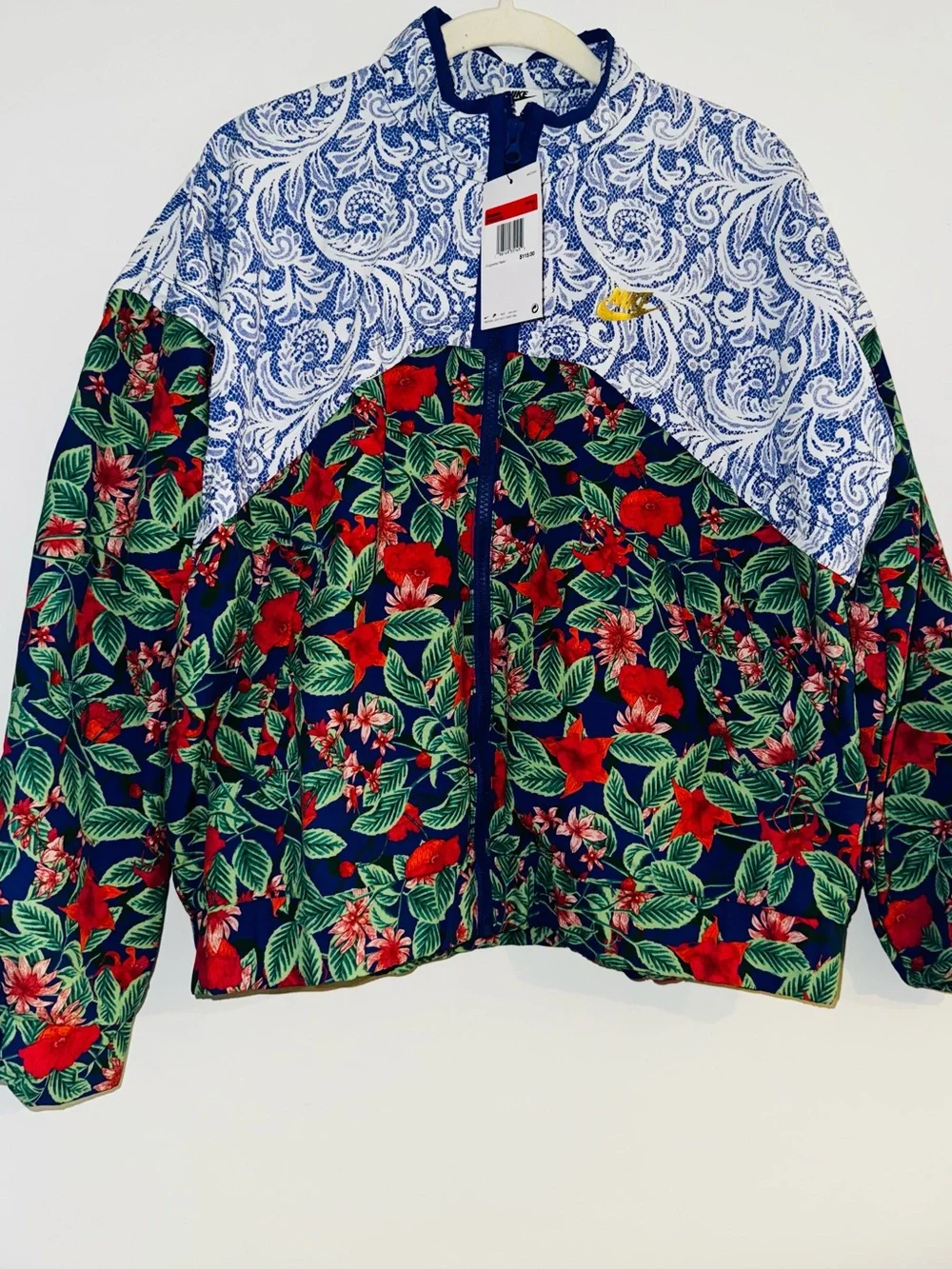 Nike Women’s Floral Paisley Full Zip Running Jacket Blue Multicolor L NWT